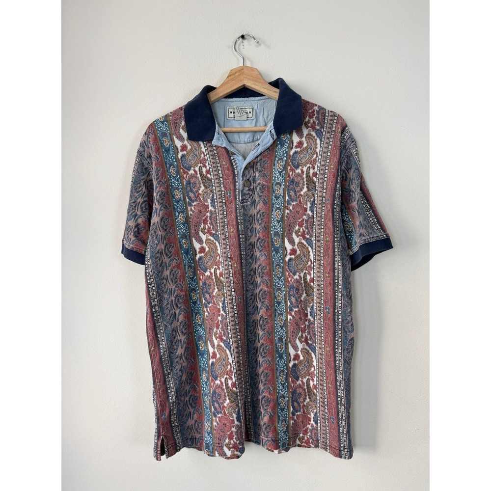 Vintage Arizona Brand Paisley Striped Collared Button Shirt - Medium